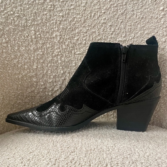 Zara Black Leather & Suede Western Ankle Booties - Picture 6 of 10
